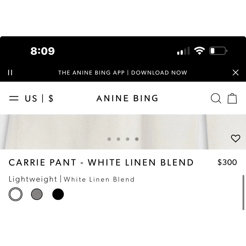 ANINE BING Carrie Pant, Size 6 (28in waist) White Linen Blend - Picture 5 of 8